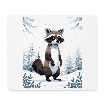 Winterlicher Waschbär im Wald - Mousepad (Querformat) - Weiß - Vorne