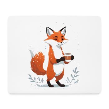 Fox with coffee in winter - Mouse Pad (horizontal) - white - Front
