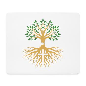Rooted in Christ – Baum & Kreuz Glaube - Mousepad (Querformat) - Weiß - Vorne