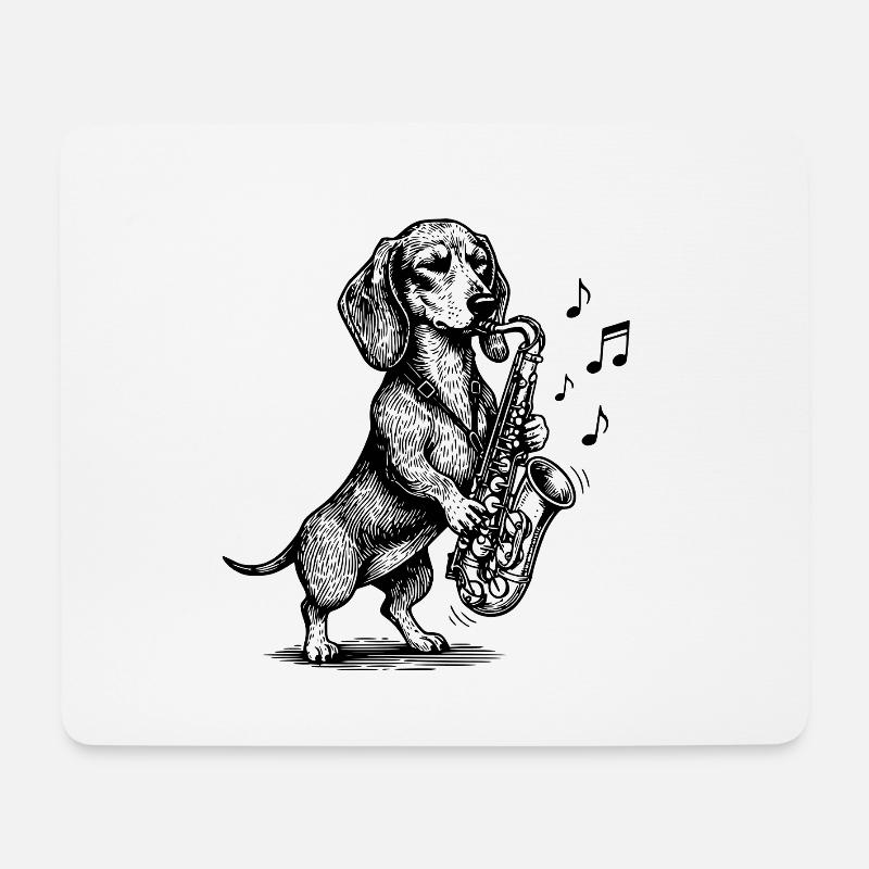 Musik Hund Saxophon Dackel Kunst - Mousepad (Querformat) - Weiß