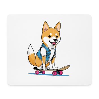 Corgi Skateboard Denim Look - Tapis de souris (format paysage) - blanc - Devant