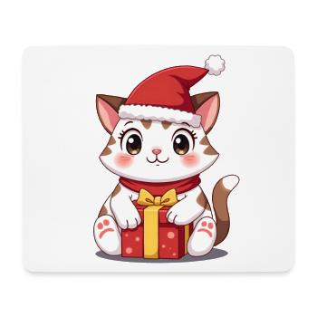 Chat mignon Noël avec cadeau - Tapis de souris (format paysage) - blanc - Devant