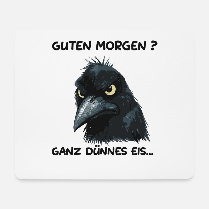 Rabe mit Warnung: Ganz dünnes Eis - Mousepad (Querformat) - Weiß