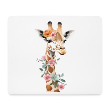Giraffe mit Blumenkrone - Mousepad (Querformat) - Weiß - Vorne