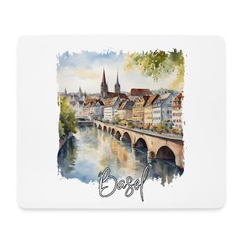 Basel Watercolor, Basel Switzerland - Mouse Pad (horizontal) - white - Front