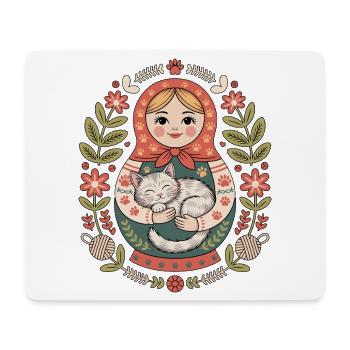 Matroschka Katze mit Blumengruß - Mousepad (Querformat) - Weiß - Vorne