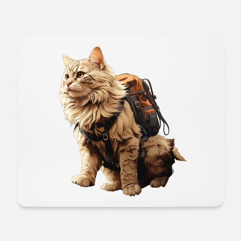 Adventure Cat with Backpack - Mouse Pad (horizontal) - white