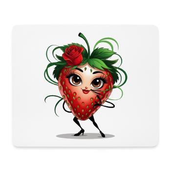 Tanzende Erdbeere mit Rose - Mousepad (Querformat) - Weiß - Vorne