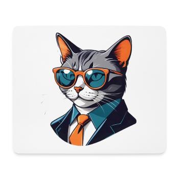 Business cat with sunglasses in a suit - Mouse Pad (horizontal) - white - Front