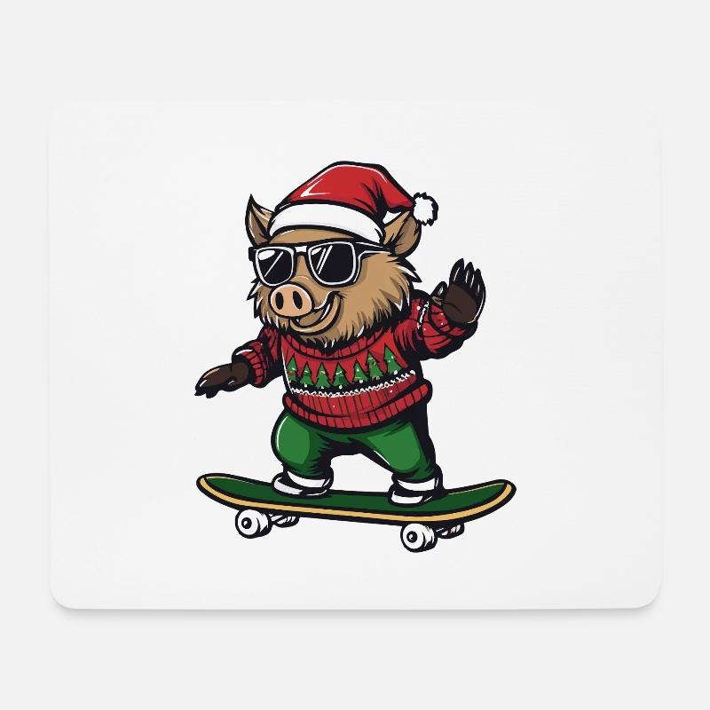 Pig Christmas Funny Wild Boar - Mouse Pad (horizontal) - white