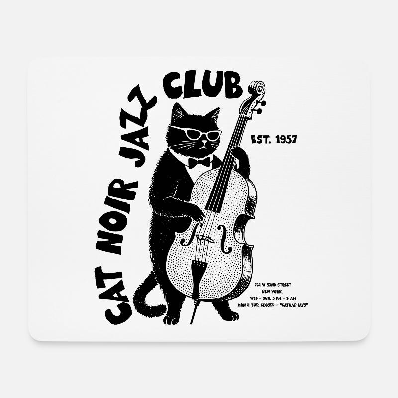 Cat Noir Jazz Club Kontrabass Katze - Mousepad (Querformat) - Weiß