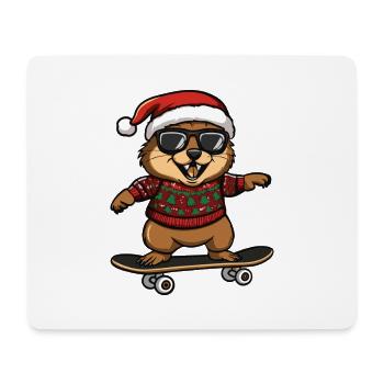 Castor Noël Drôle - Tapis de souris (format paysage) - blanc - Devant