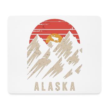 Alaska Retro T-Shirt – Mountains and Moose - Mouse Pad (horizontal) - white - Front