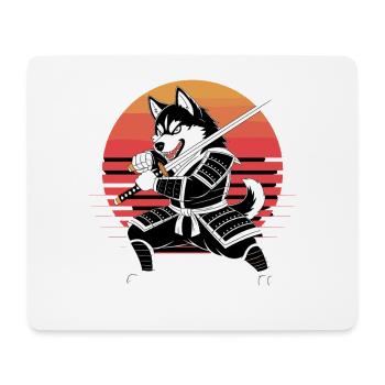Guerrier samouraï husky avec katana avant rétro - Tapis de souris (format paysage) - blanc - Devant