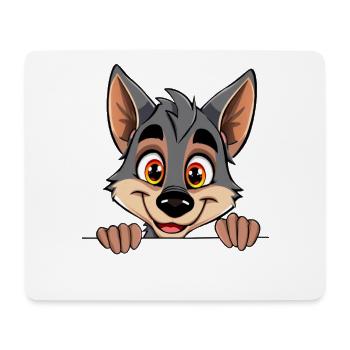 Kuscheliger Wolf blickt über Rand - Mousepad (Querformat) - Weiß - Vorne