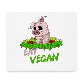 EAT VEGAN Sad pig on the plate - Mouse Pad (horizontal) - white - Front
