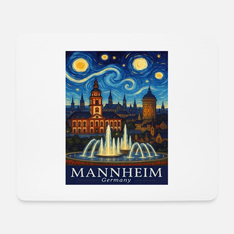 Mannheim Nachtpanorama - Mousepad (Querformat) - Weiß