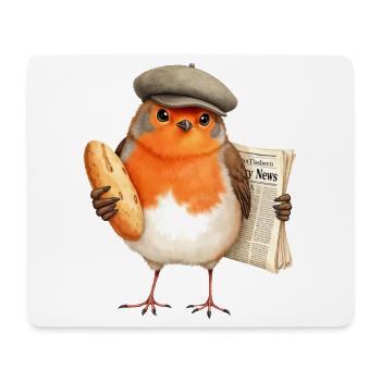Robin Newsbird avec pain et chapeau - Tapis de souris (format paysage) - blanc - Devant
