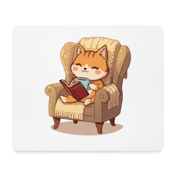 Katzenleser im Lieblingssessel - Mousepad (Querformat) - Weiß - Vorne