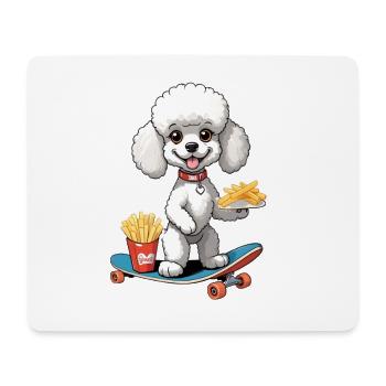 Caniche sur planche à roulettes avec frites - Tapis de souris (format paysage) - blanc - Devant