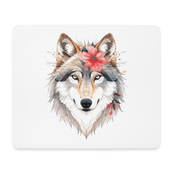 Wolfskopf mit Blumenkranz - Mousepad (Querformat) - Weiß - Vorne