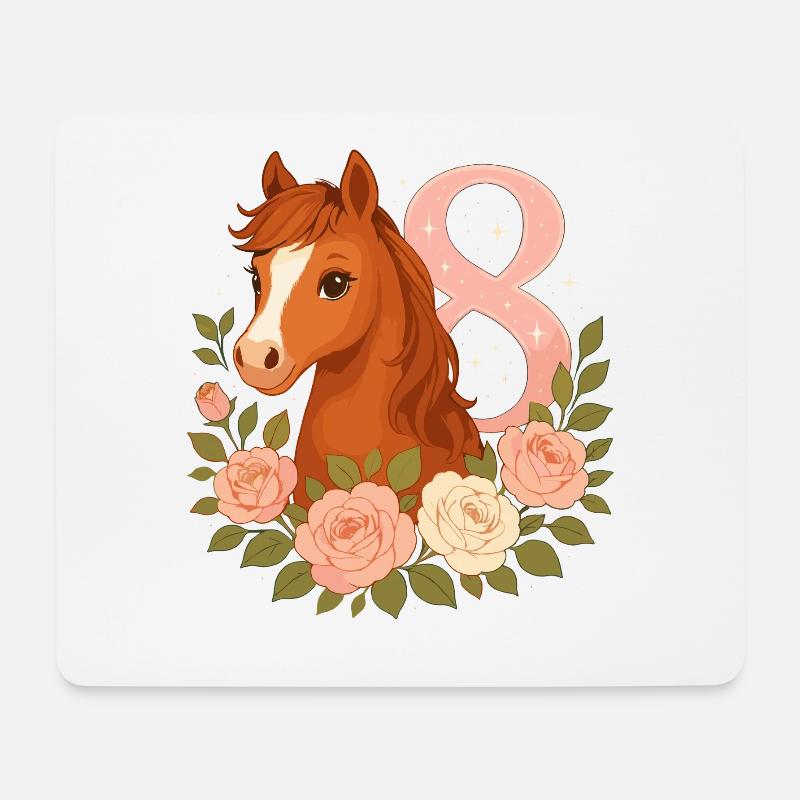 8. Geburtstag Mädchen, Pferd, Pony, 8 Jahre alt - Mousepad (Querformat) - Weiß