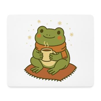 Winter Frog with Scarf and Tea – Cozy Frog - Mouse Pad (horizontal) - white - Front