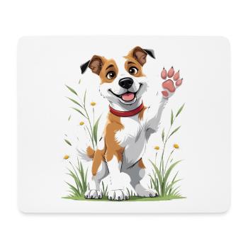 Fröhlicher Hund im Feld - Mousepad (Querformat) - Weiß - Vorne