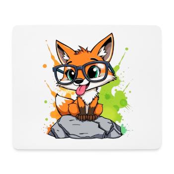 Brillenfuchs auf Stein - Mousepad (Querformat) - Weiß - Vorne
