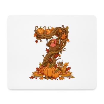 Récolte d’automne dinde sur arbre tordu - Tapis de souris (format paysage) - blanc - Devant