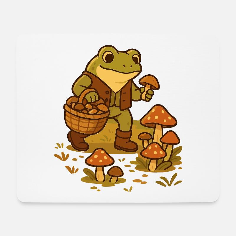Frosch mit Pilzkorb – Mushroom Picker Frog - Mousepad (Querformat) - Weiß