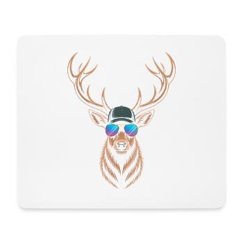 Cooler Hirsch mit Geweih  - Mousepad (Querformat) - Weiß - Vorne