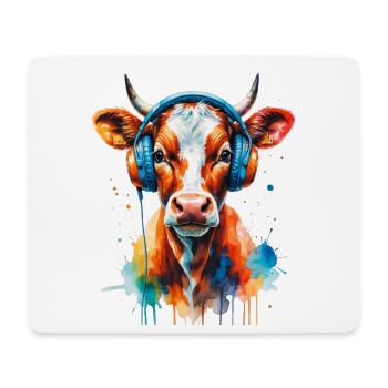 Kuh mit Kopfhörer Popart - Mousepad (Querformat) - Weiß - Vorne