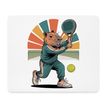Capybara spielt Padel Tennis im Retro-Style - Mousepad (Querformat) - Weiß - Vorne