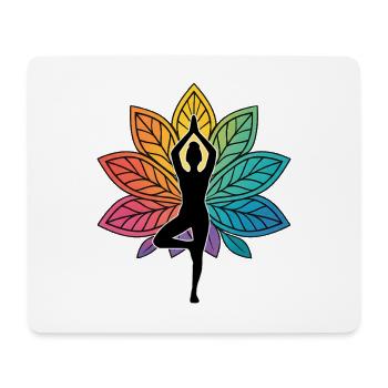 Silhouette de posture d’arbre de yoga avec chakra de lotus - Tapis de souris (format paysage) - blanc - Devant