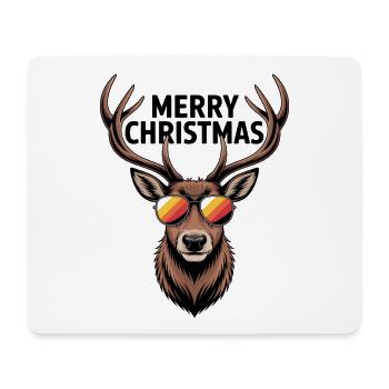 Cerf avec bois et lunettes de soleil Joyeux Noël - Tapis de souris (format paysage) - blanc - Devant