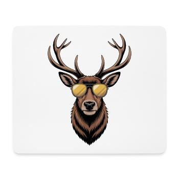 Cerf avec bois et lunettes de soleil - Tapis de souris (format paysage) - blanc - Devant