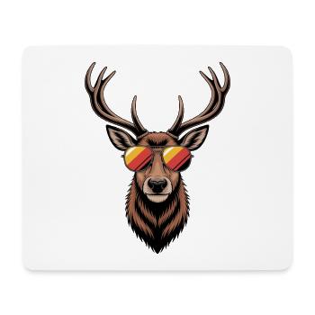 Hirsch mit Geweih und Sonnenbrille - Mousepad (Querformat) - Weiß - Vorne