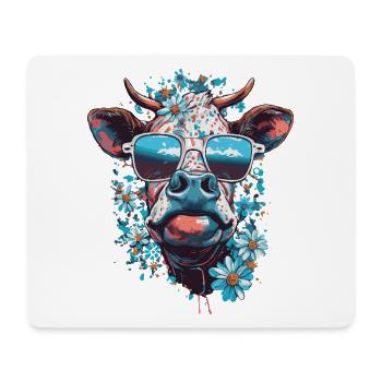 Bunte Kuh mit Sonnenbrille – Flower Power Look - Mousepad (Querformat) - Weiß - Vorne