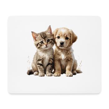 Cat Dog Duo Cuddle Motif - Mouse Pad (horizontal) - white - Front