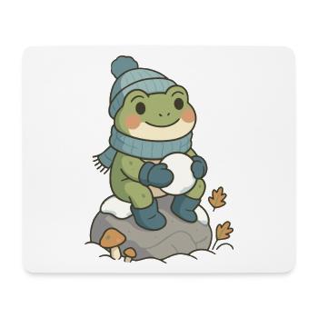 Winter Frosch – Cozy Frog mit Schneeball - Mousepad (Querformat) - Weiß - Vorne