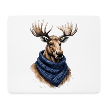 Elch mit blauem Schal - Mousepad (Querformat) - Weiß - Vorne