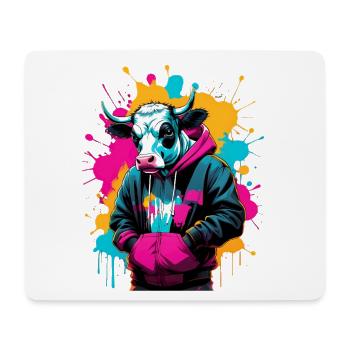 Graffiti Kuh im Hoodie - Mousepad (Querformat) - Weiß - Vorne