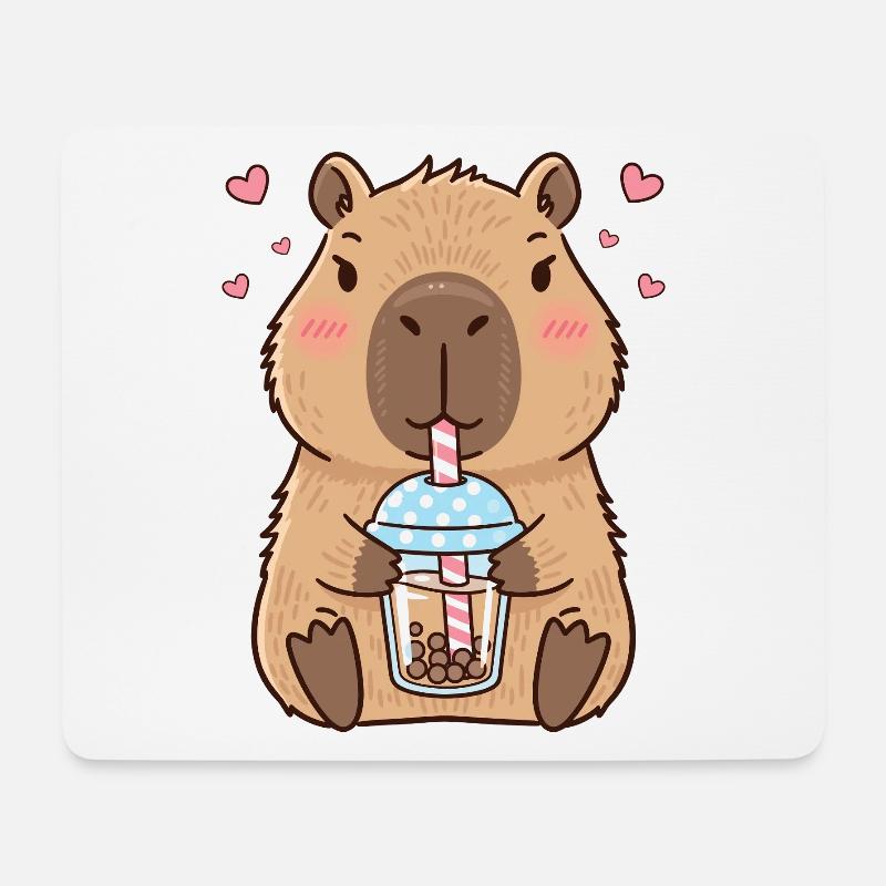 Capybara Bubble Tee Kawaii - Mousepad (Querformat) - Weiß