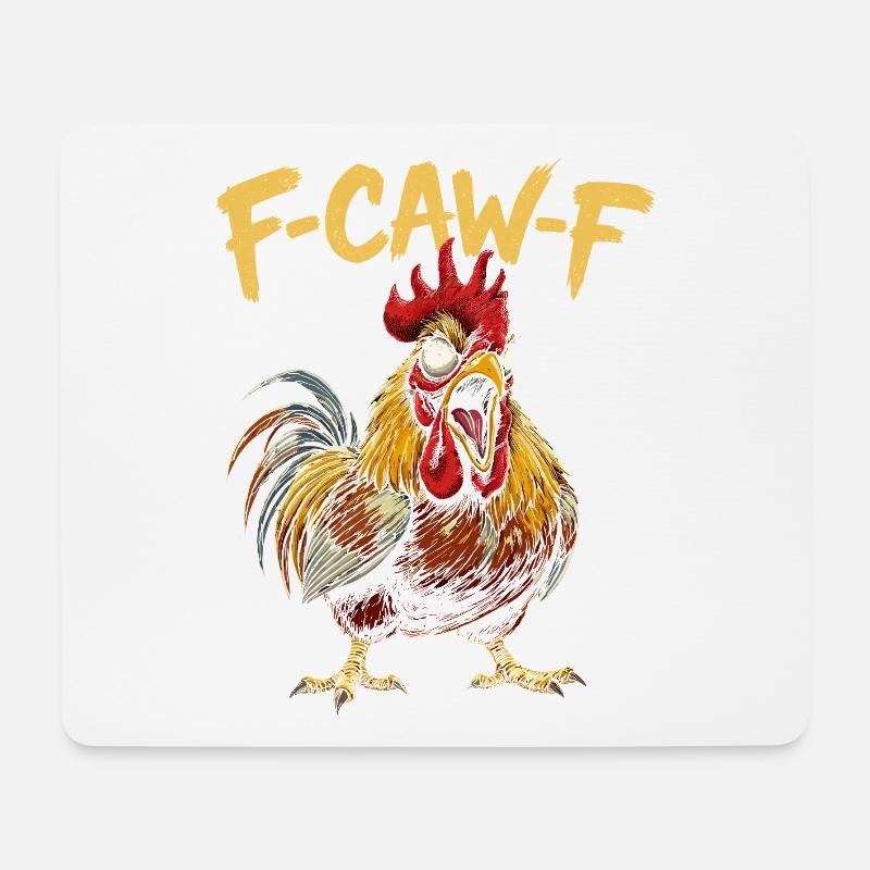 F-CAW-F Hahn Cartoon Grafik - Mousepad (Querformat) - Weiß