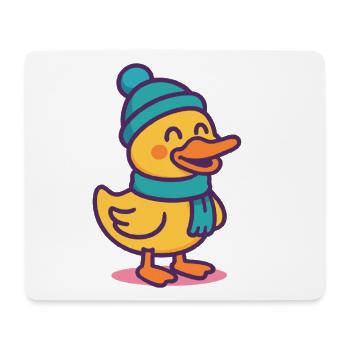 Lustige Weihnachtsente mit Wintermütze und Schal - Mousepad (Querformat) - Weiß - Vorne