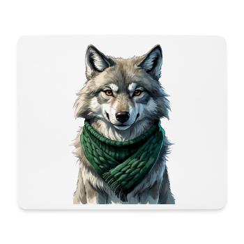 Silhouette de loup avec écharpe verte - Tapis de souris (format paysage) - blanc - Devant