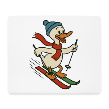 Ski canard Holiday Fun avec écharpe et chapeau - Tapis de souris (format paysage) - blanc - Devant