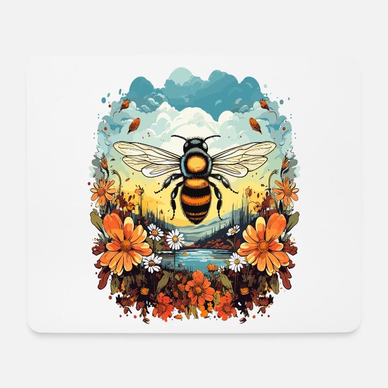 Bienenlicht über Blütenwiese - Mousepad (Querformat) - Weiß