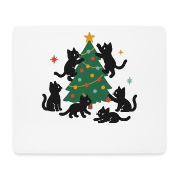 Chats de Noël amusants avec sapin de Noël décoré - Tapis de souris (format paysage) - blanc - Devant